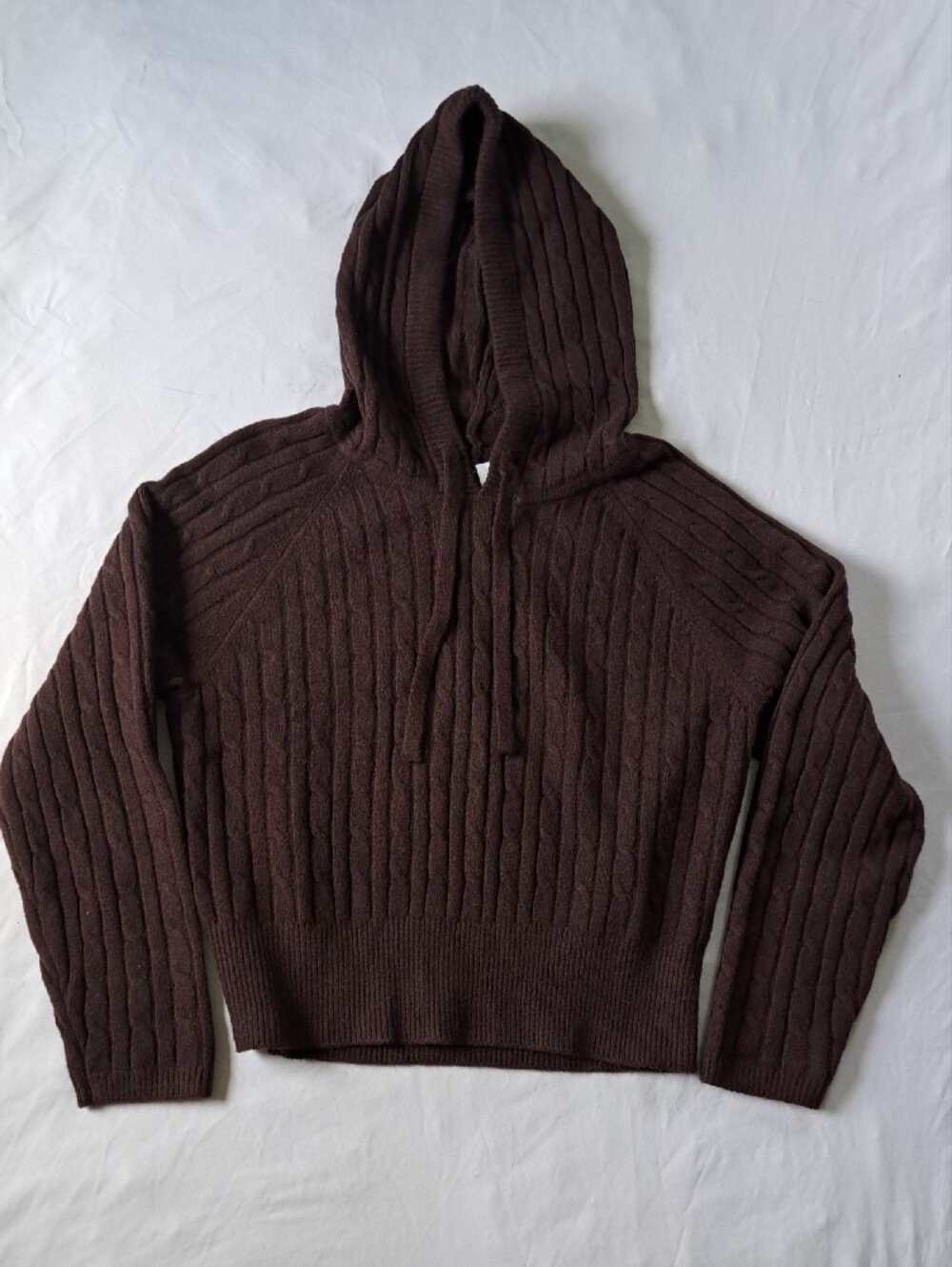 GAP Cashsoft Dark Brown Cable Knit Hooded Sweater M Soft Cozy Knit Hoodie